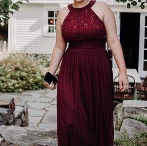 David's BridaMaroon Maid of Honor/Bridesmaid Dress